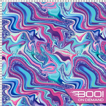 Spandex Printed Glitter Marble Blue Fabric