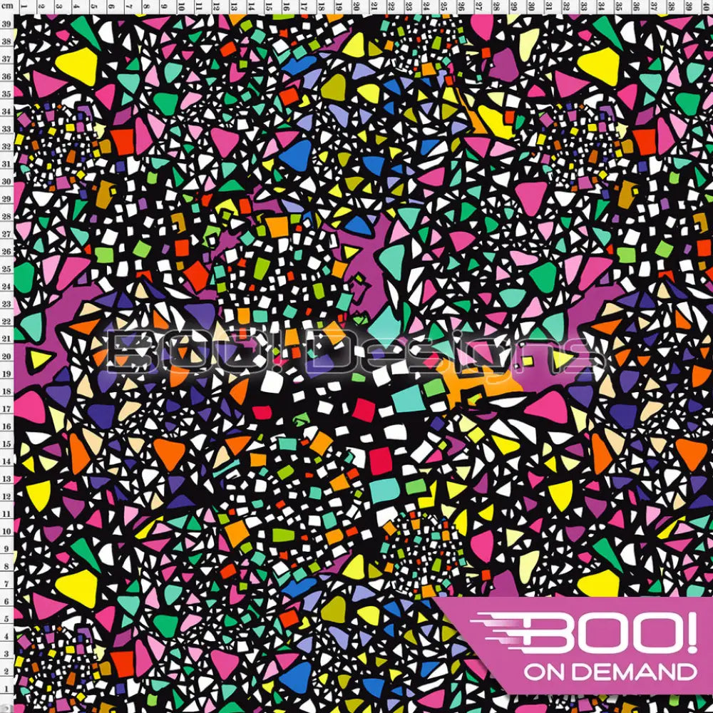 Spandex Rainbow Mosaic Black Fabric