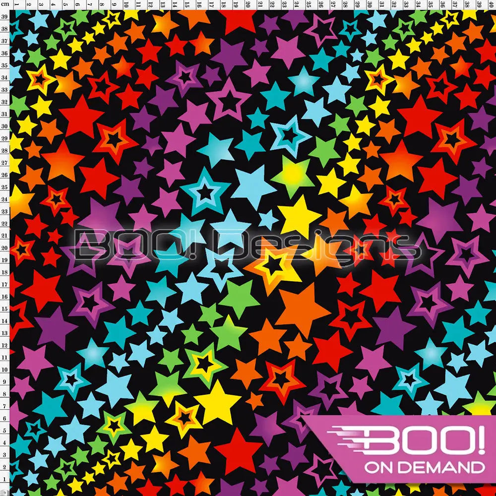 Spandex Rainbow Star Black Fabric