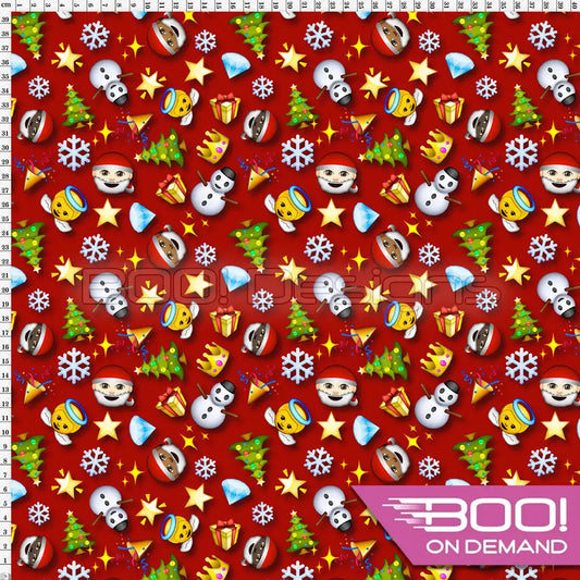 Spandex Santa Emojis Red Fabric
