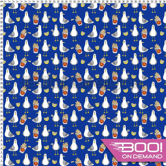 Spandex Seagulls & Chips Blue Fabric