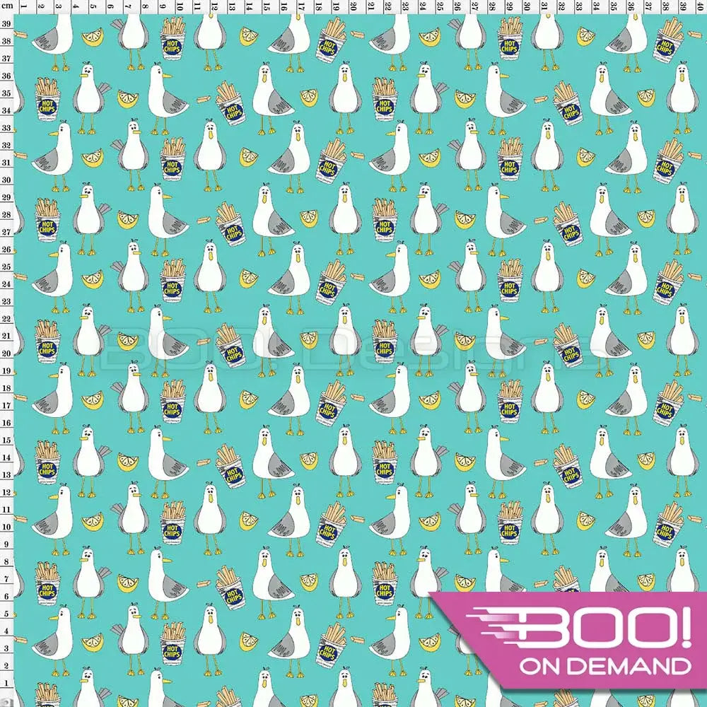 Spandex Seagulls & Chips Mint Fabric