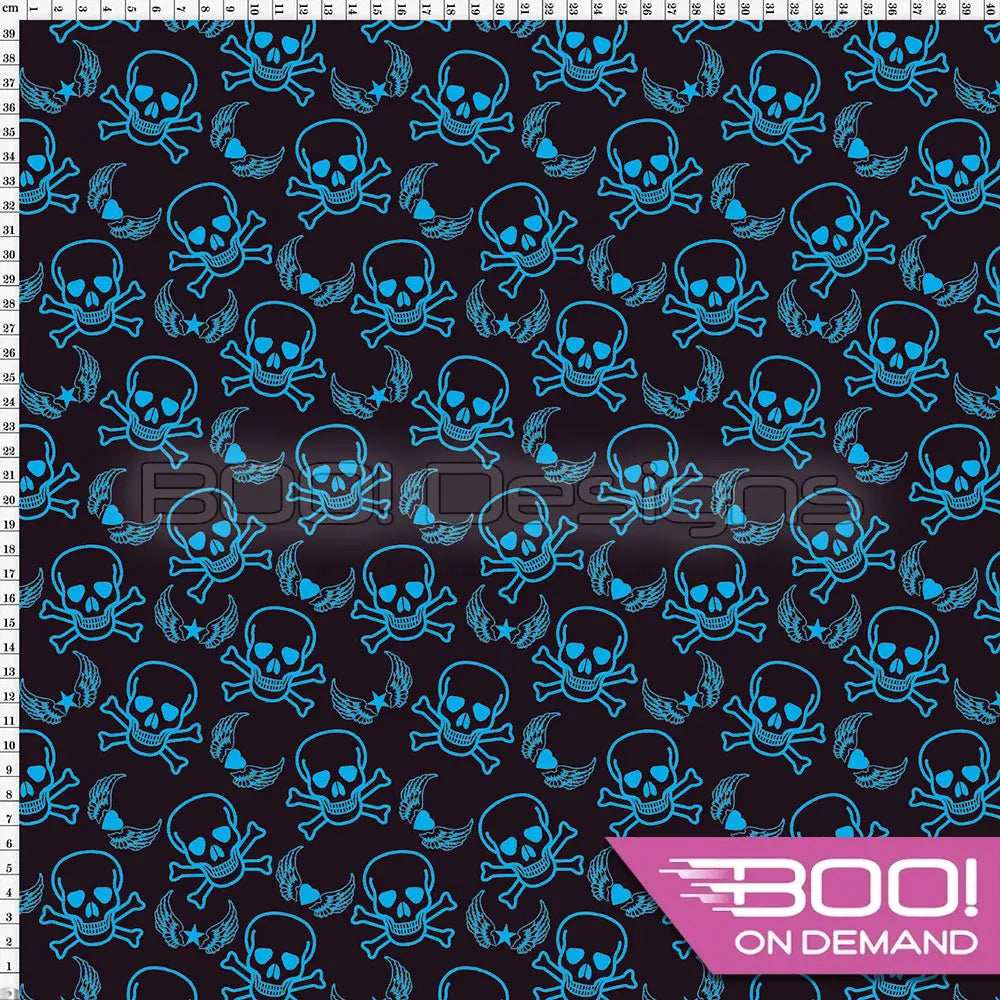 Spandex Skull & Crossbones Aqua Fabric