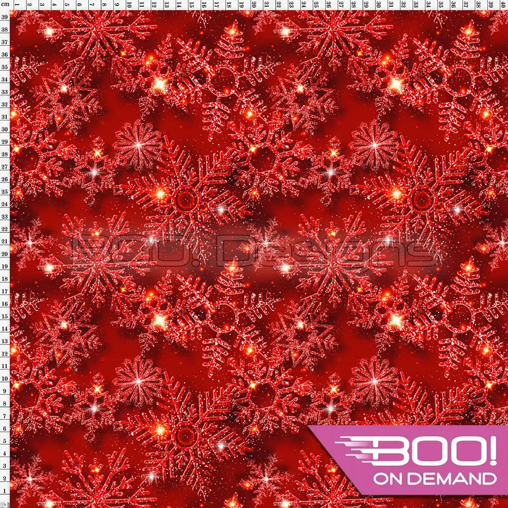 Spandex Snowflake Glitz Red Fabric