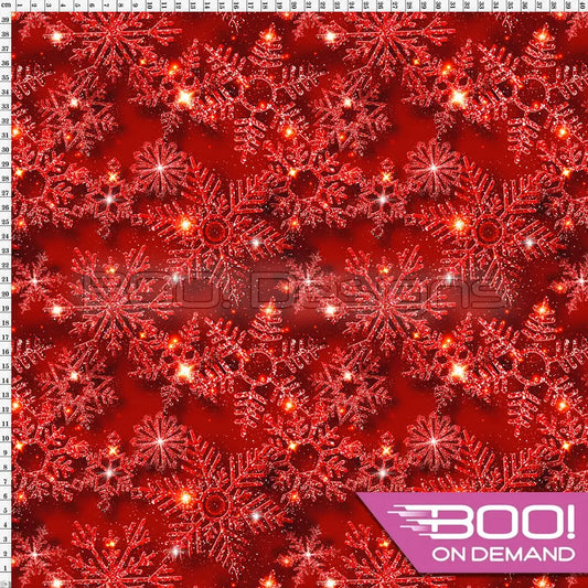 Spandex Snowflake Glitz Red Fabric