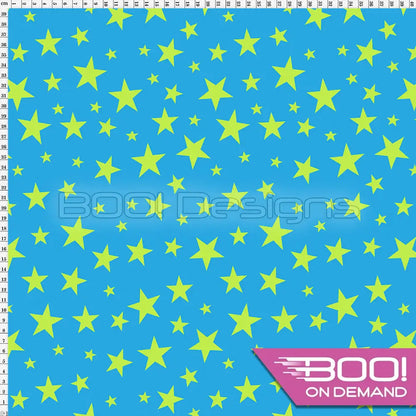Spandex Stars Multi Lime on Blue Fabric