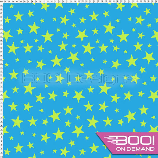 Spandex Stars Multi Lime on Blue Fabric