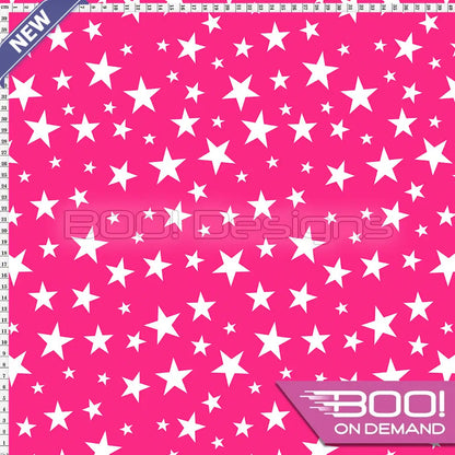 Spandex Stars Multi White on Hot Pink Fabric