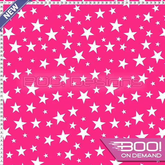 Spandex Stars Multi White on Hot Pink Fabric