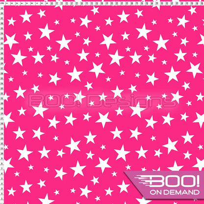 Spandex Stars Multi White on Hot Pink Fabric