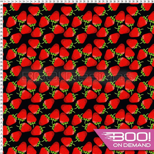 Spandex Strawberries on Black - Fabric
