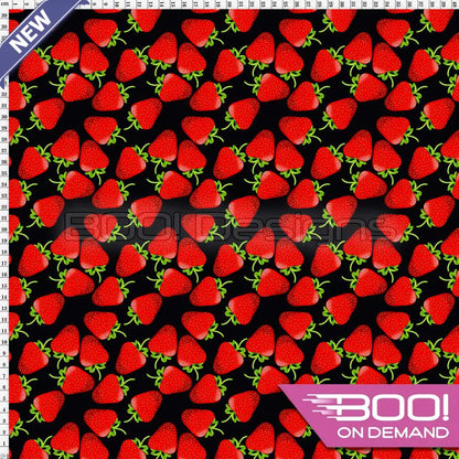 Spandex Strawberries on Black - Fabric