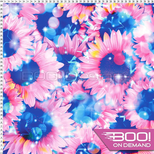 Spandex Sunflowers Blue Pink Fabric