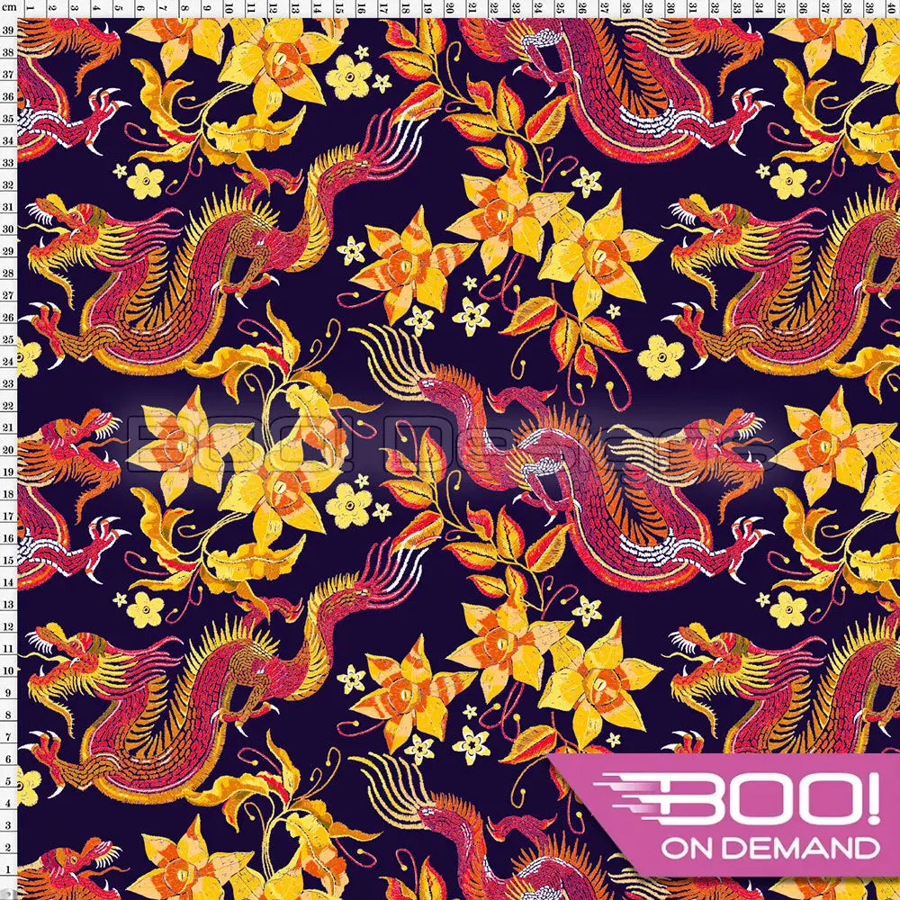 Spandex Tatsu Dragon Navy Fabric