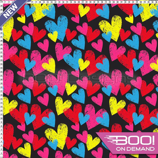 Spandex Textured Hearts Black Fabric