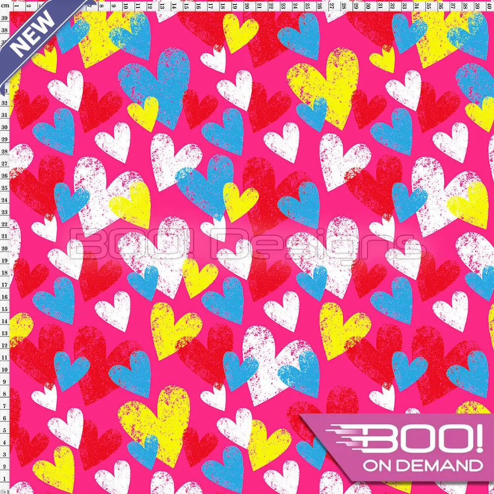 Spandex Textured Hearts Pink Fabric