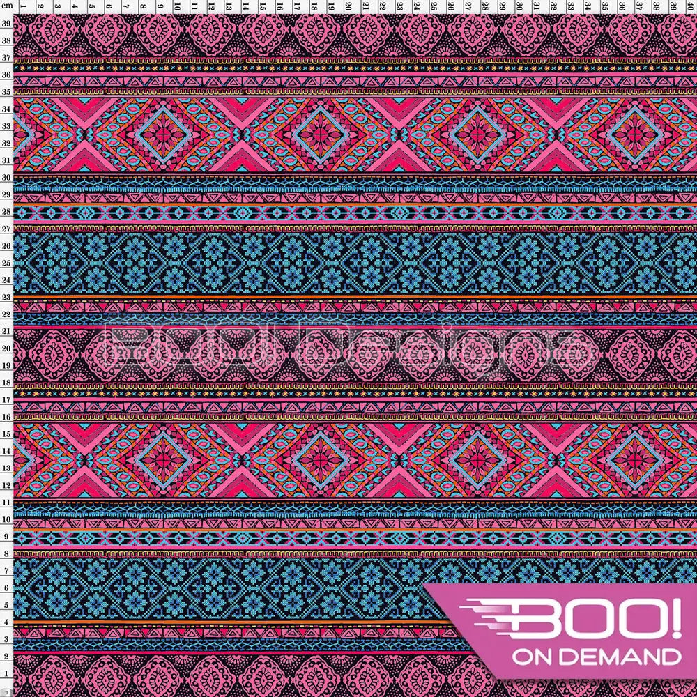 Spandex Tribal Stripe Pink Blue Fabric