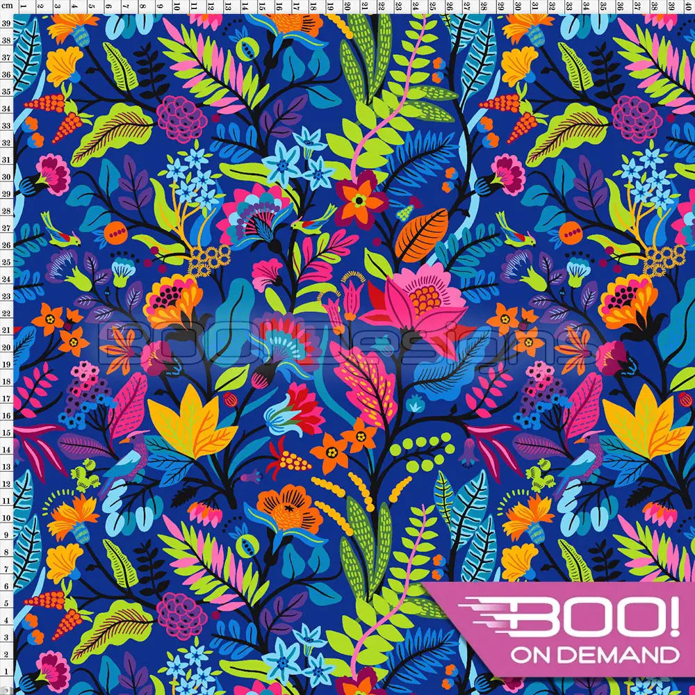 Spandex Tropical Henna Blue Fabric