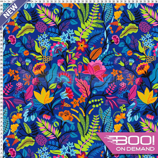 Spandex Tropical Henna Blue Fabric