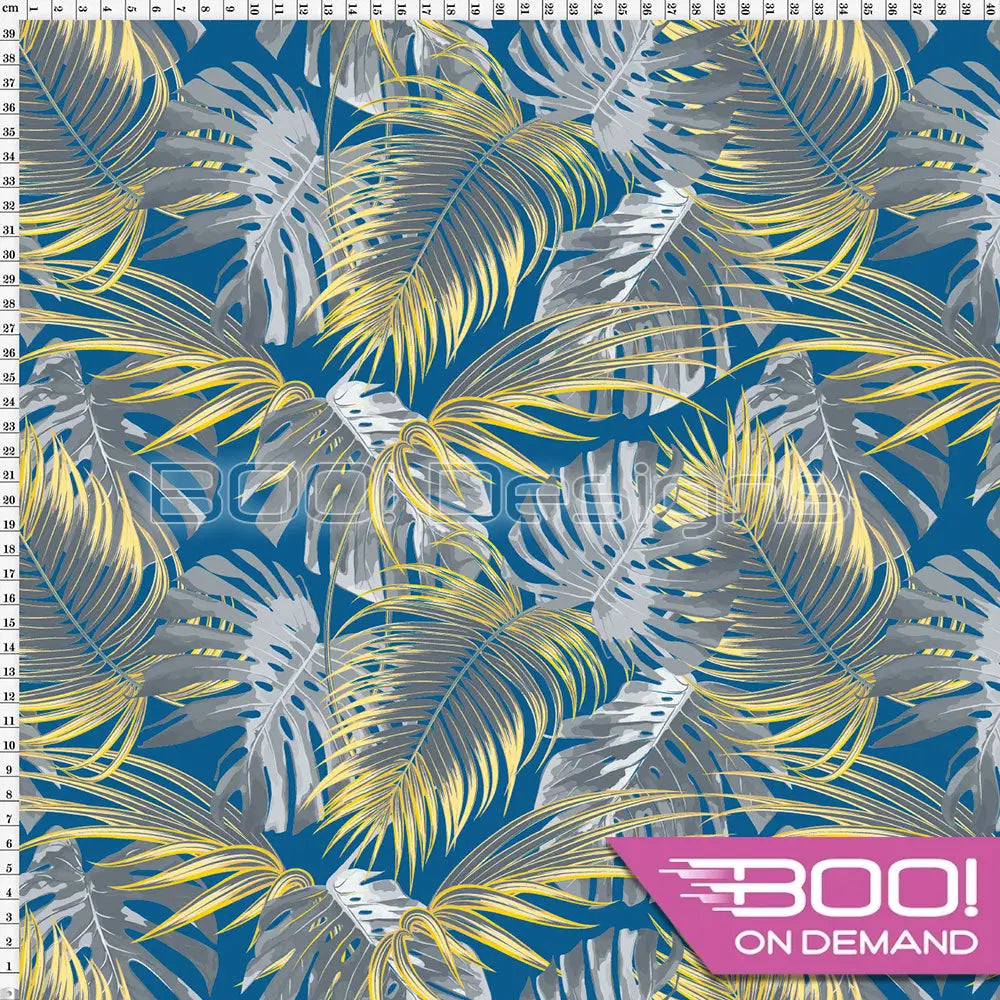 Spandex Tropical Palm Blue Yellow Fabric