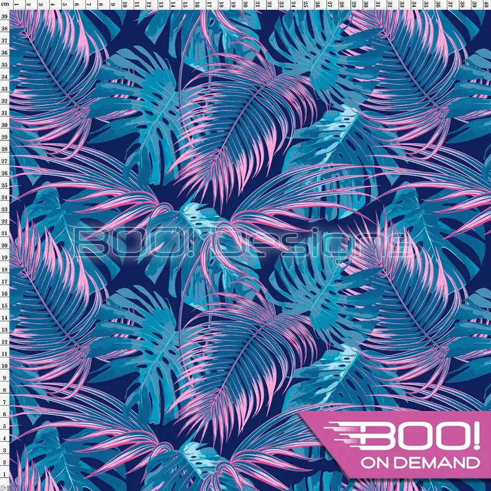 Spandex Tropical Palm Navy Pink Fabric