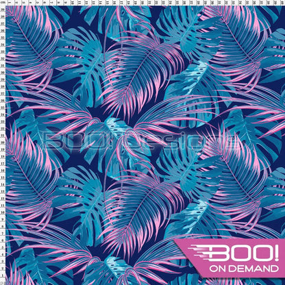 Spandex Tropical Palm Navy Pink Fabric