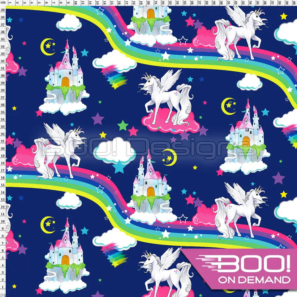 Spandex Unicorn Fantasia Navy Fabric