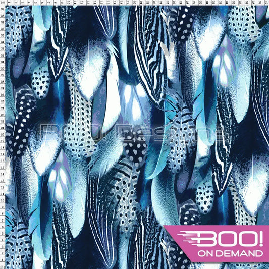 Spandex Warrior Feathers Sky Grey Fabric