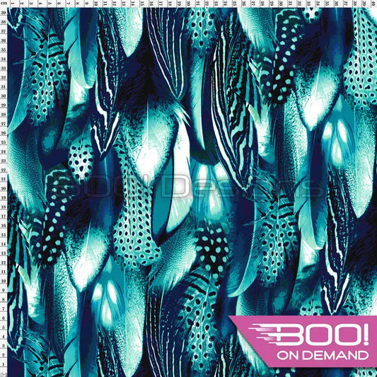 Spandex Warrior Feathers Teal Fabric
