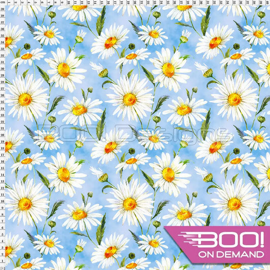 Spandex Watercolour Daisy Sky Fabric