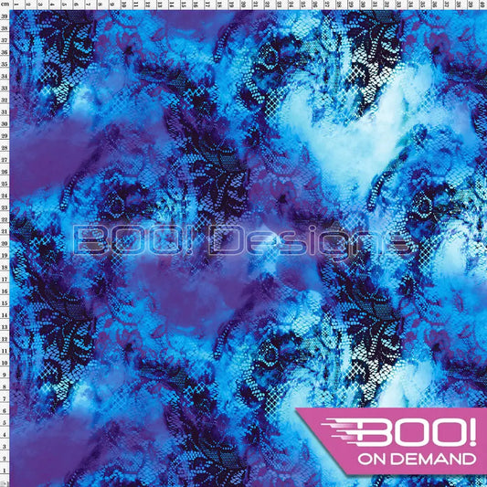 Spandex Watercolour Lace Blue Fabric