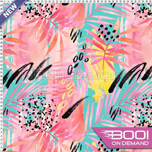 Spandex Watercolour Palms Coral Fabric