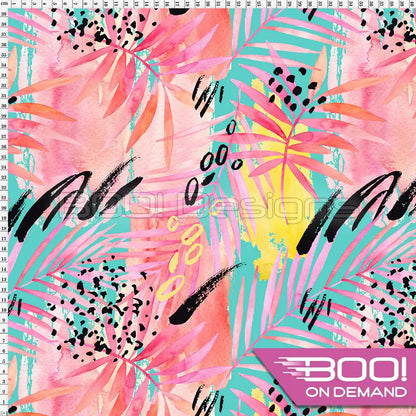 Spandex Watercolour Palms Coral Fabric
