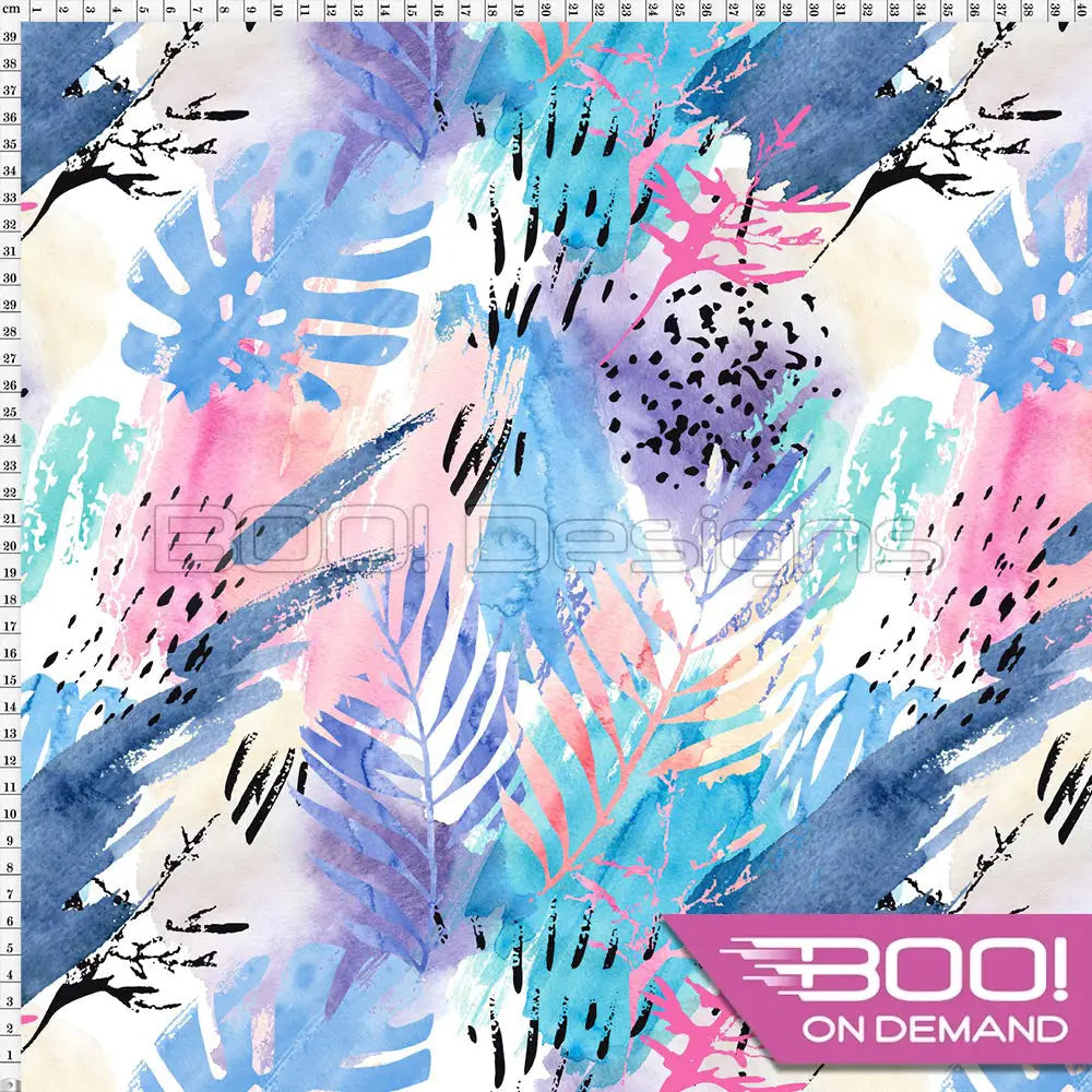 Spandex Winter Abstract Monstera Blue Fabric