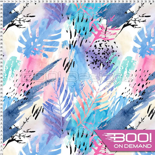 Spandex Winter Abstract Monstera Blue Fabric