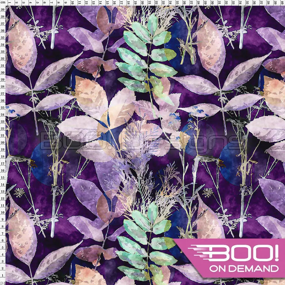Spandex Winter Leaves Purple Fabric
