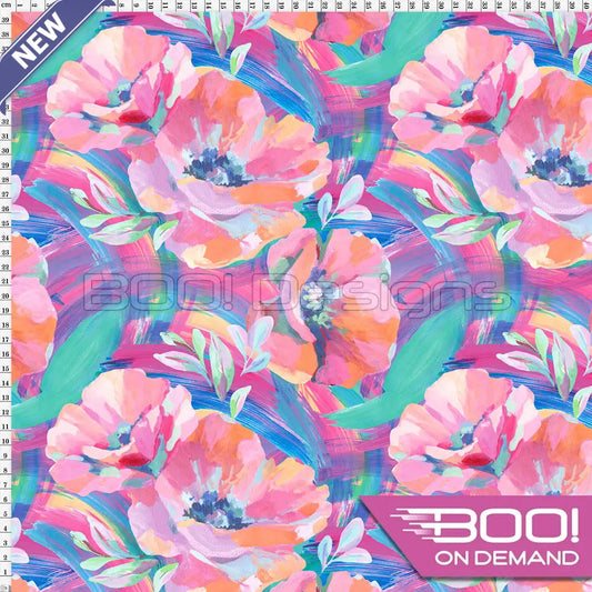 Spandex Winter Painted Flowers Fabric