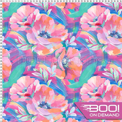Spandex Winter Painted Flowers Fabric