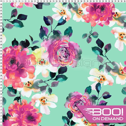Spandex Winter Roses Mint Fabric
