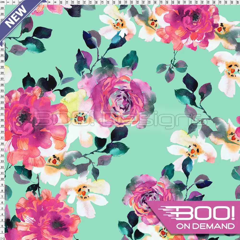 Spandex Winter Roses Mint Fabric