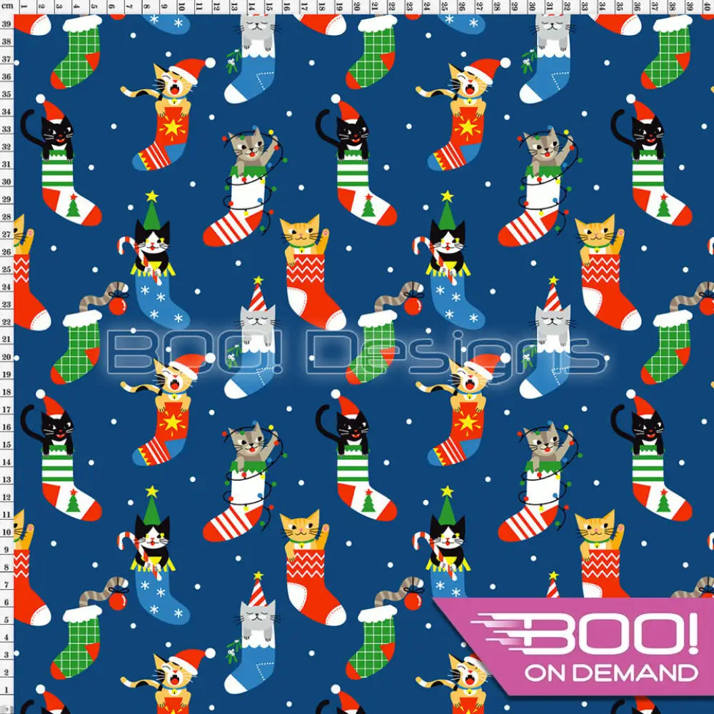 Spandex Xmas Cats Fabric