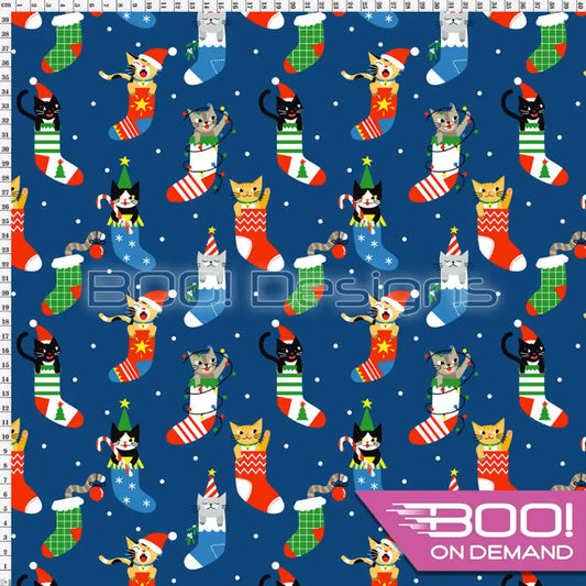 Spandex Xmas Cats Fabric