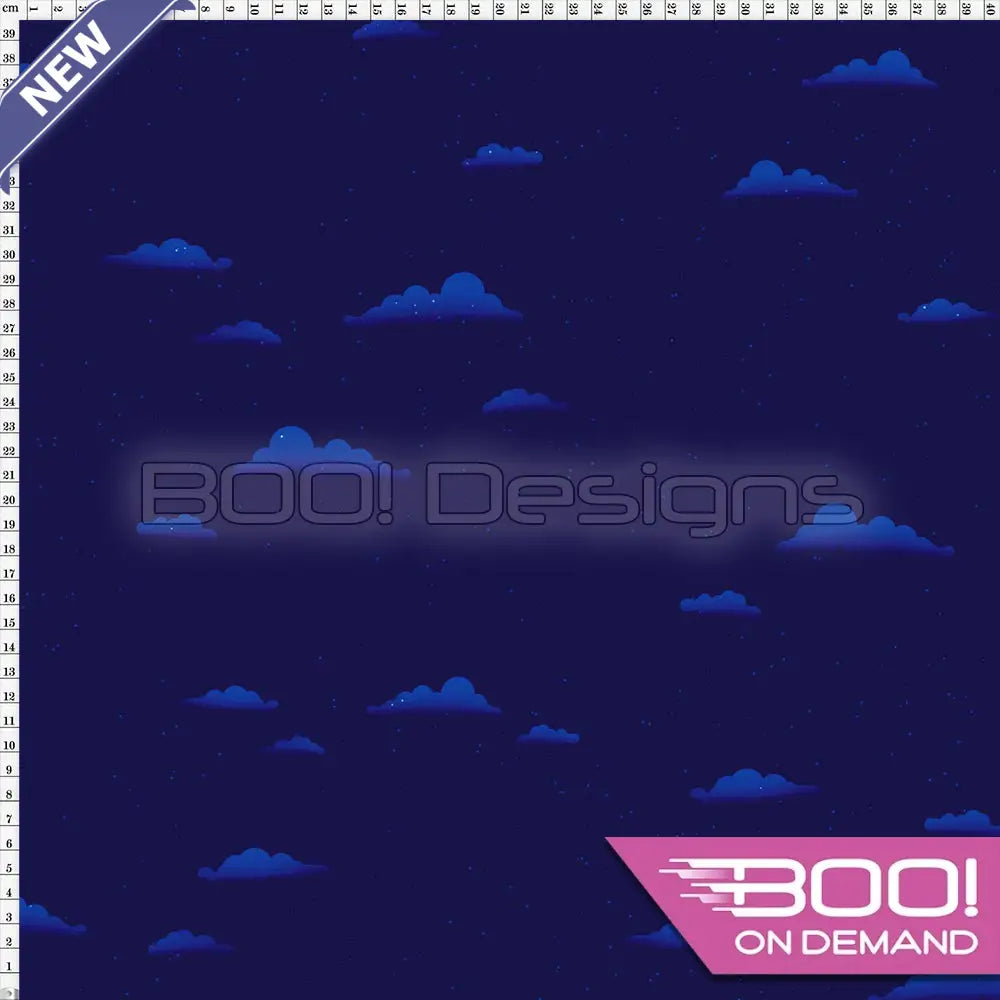 Spandex Xmas Clouds Blue Fabric