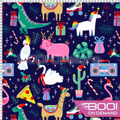 Spandex Xmas Dino Fabric
