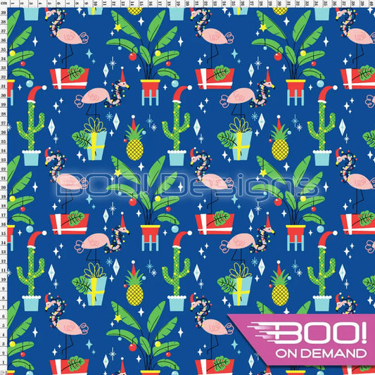 Spandex Xmas Flamingos Fabric