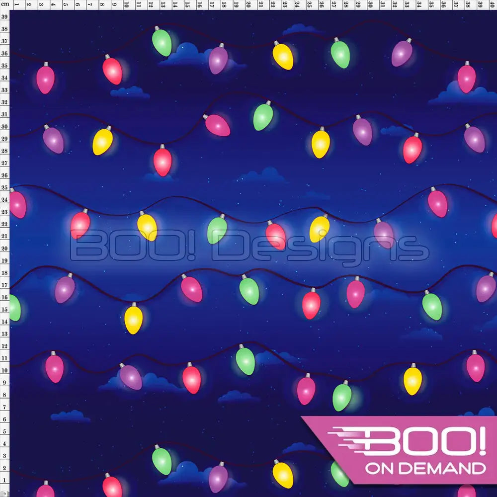 Spandex Xmas Lights Blue Fabric