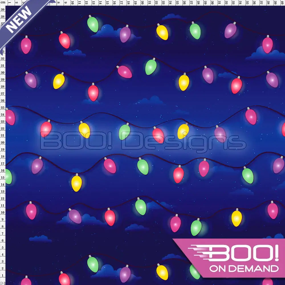 Spandex Xmas Lights Blue Fabric