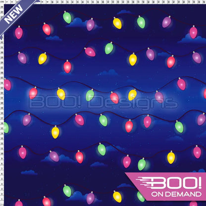 Spandex Xmas Lights Blue Fabric