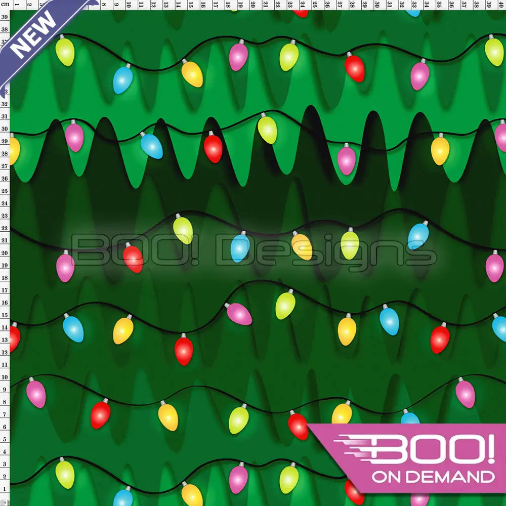 Spandex Xmas Lights Green Fabric