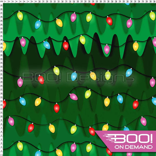 Spandex Xmas Lights Green Fabric